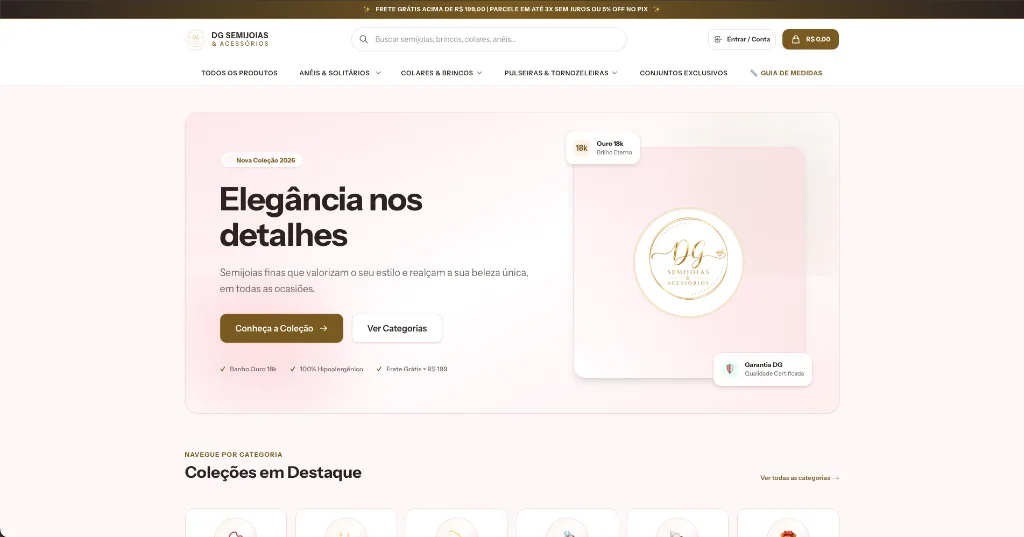DG Semijoias - E-commerce D2C de Alta Conversão & Gestão Filament - Interface Pública